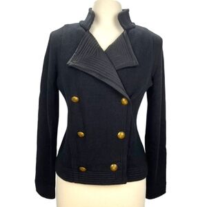 Lauren Ralph Lauren Women's Petite Large Satin Gold Button Black Dressy Jacket